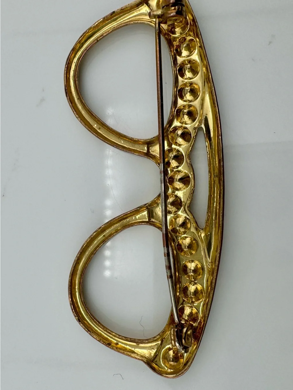 Vintage Rhinestone Eyeglasses Brooch Gold Tone Crystal Pin